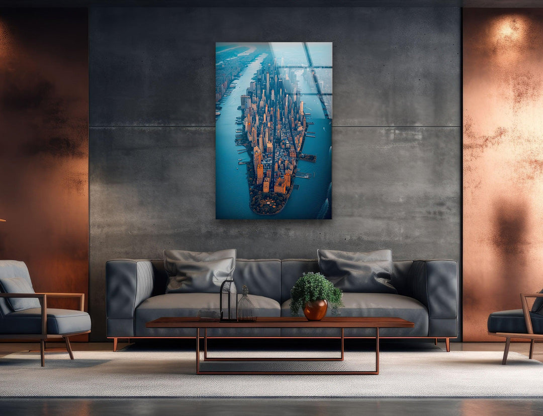 Manhattan Glass Wall Art print picture on glass, Tempered Glass Wall Art
