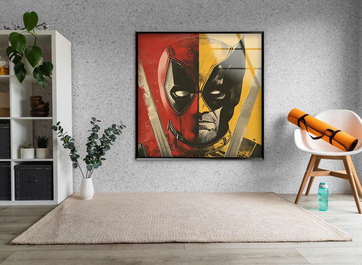 Marvel Deadpool and Wolverine Glass Wall Art print picture on glass, Tempered Glass Wall Art
