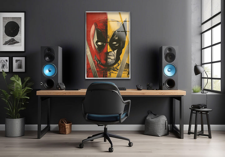 Marvel Deadpool and Wolverine Glass Wall Art stained glass wall art, stained glass wall decor

