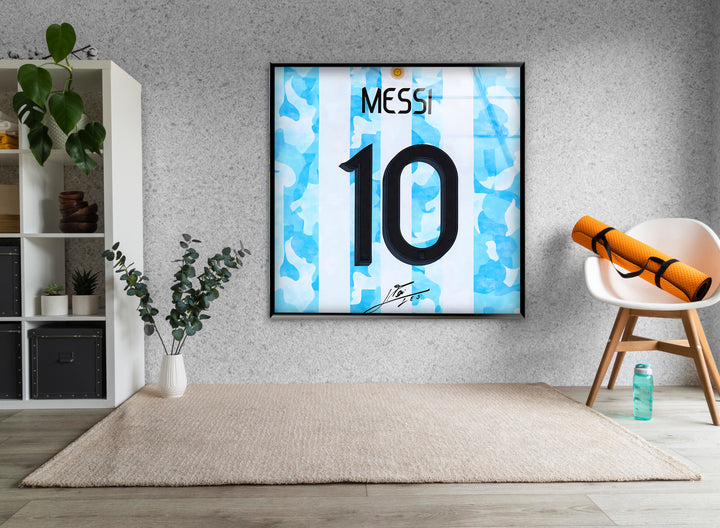 Messi Jersey Glass Wall Art glass art painting, glass art for the Wall
