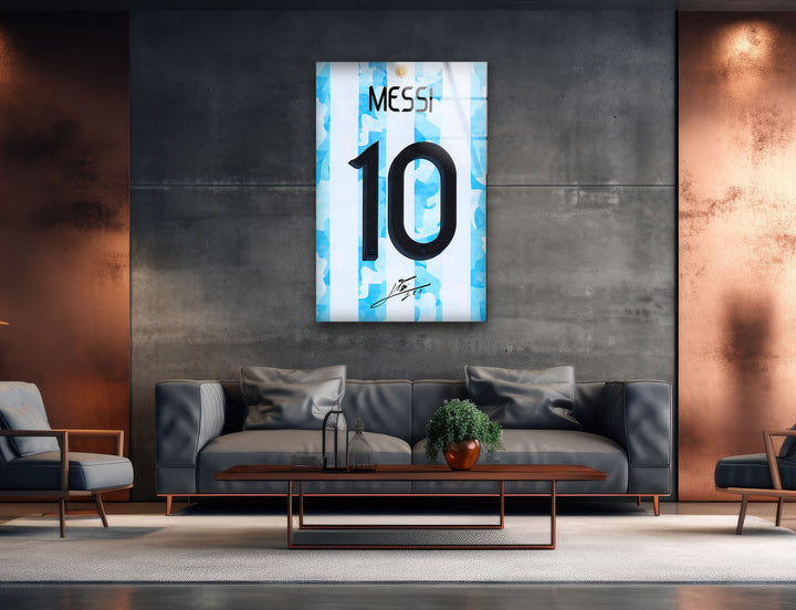 Messi Jersey Glass Wall Art glass photo prints, glass picture prints
