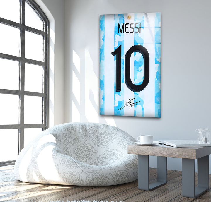 Messi Jersey Glass Wall Art custom glass pictures, glass art prints

