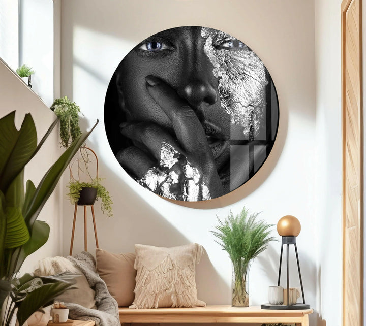Silver African Woman Glass Wall Art - MyPhotoStation