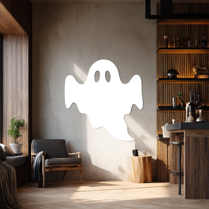 Metallic ghost mirror wall hanging for Halloween season
