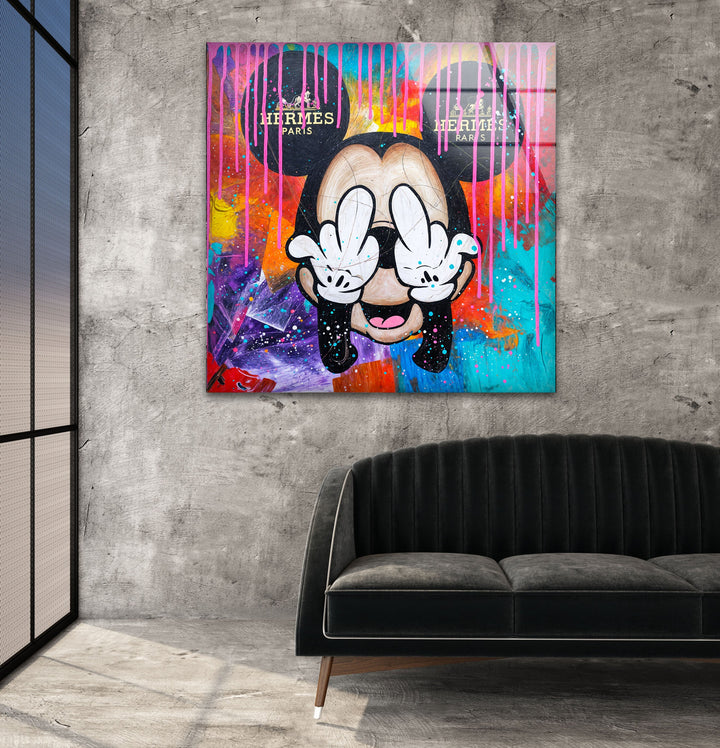 Mickey Mouse Paint Glass Wall Art Glass Printing Wall Art, Print photos on glass
