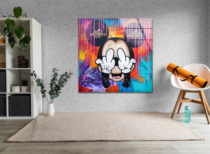 Mickey Mouse Paint Glass Wall Art glass photo prints, glass picture prints
