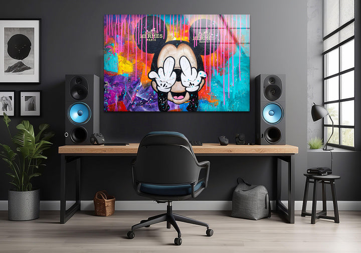 Mickey Mouse Paint Glass Wall Art Glass Printing Wall Art, Print photos on glass
