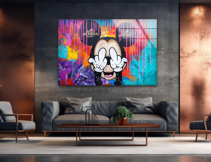 Mickey Mouse Paint Glass Wall Art glass photo prints, glass picture prints
