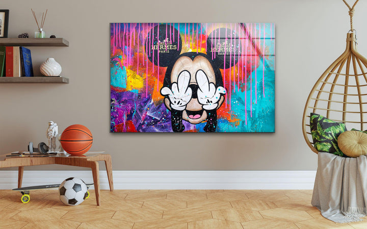 Mickey Mouse Paint Glass Wall Art glass pictures for Wall, glass prints wall art
