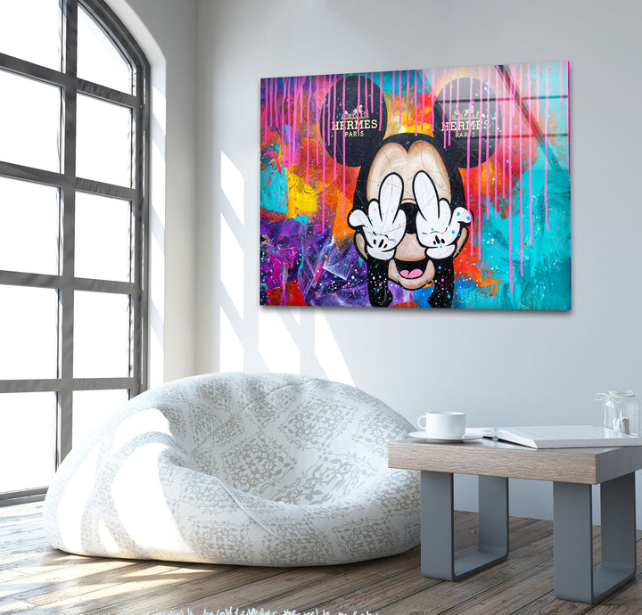 Mickey Mouse Paint Glass Wall Art custom glass pictures, glass art prints
