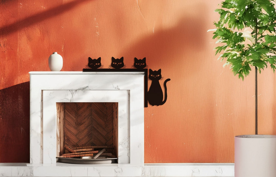 Minimalist metal wall décor featuring elegant cat silhouettes