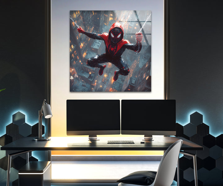 Spider-Man-Wandkunst aus Glas – Modernes Stadtbild