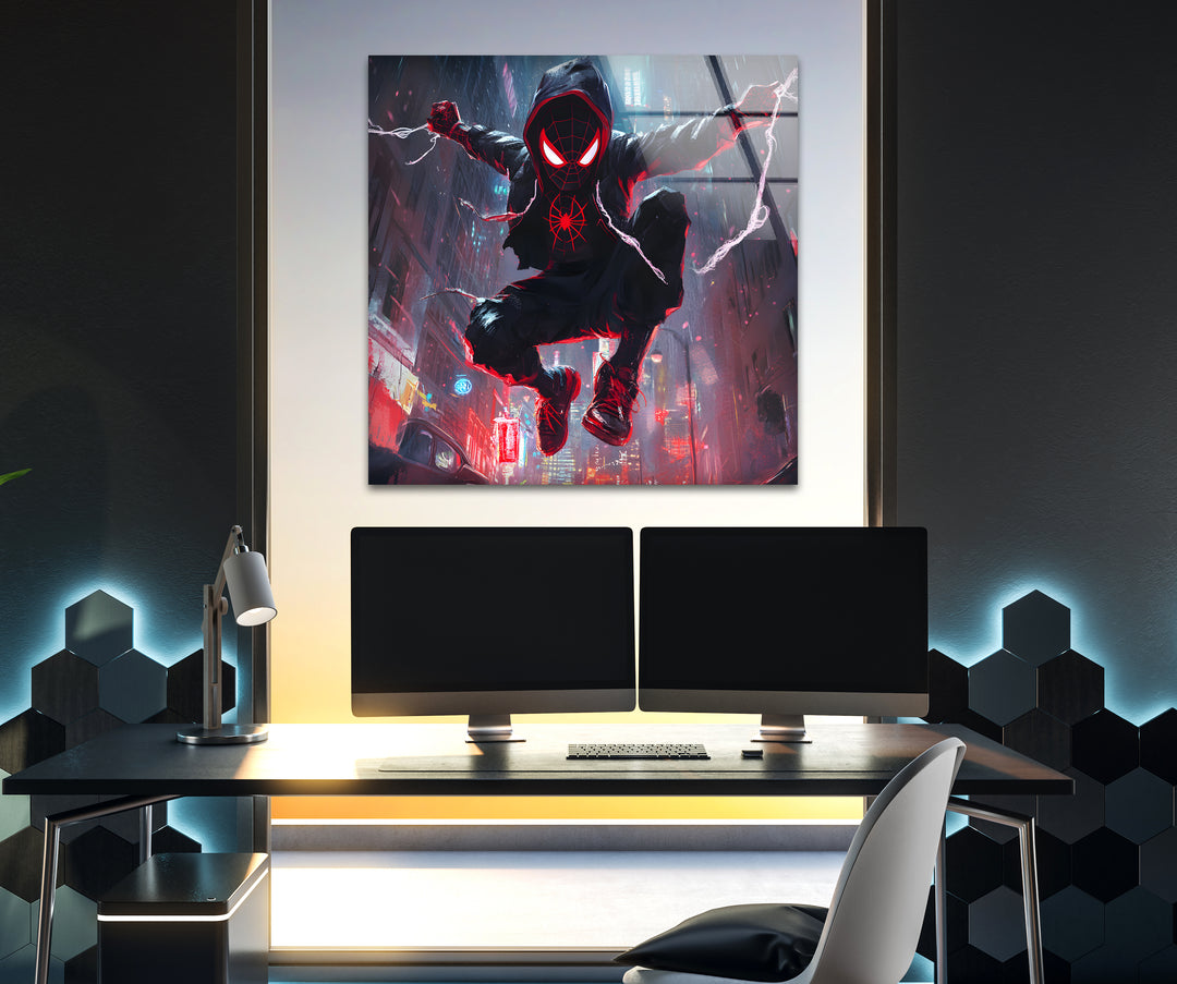 Spider-Man-Wandkunst aus Glas – City Battle