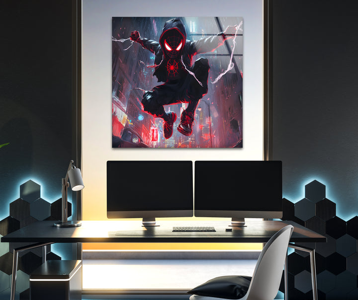 Spider-Man-Wandkunst aus Glas – City Battle