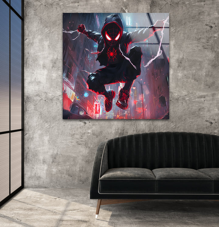 Spider-Man-Wandkunst aus Glas – City Battle