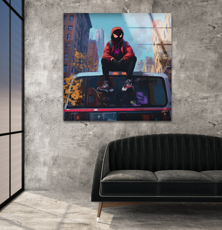 Spider-Man-Wandkunst aus Glas – Stadtlandschaftsabenteuer