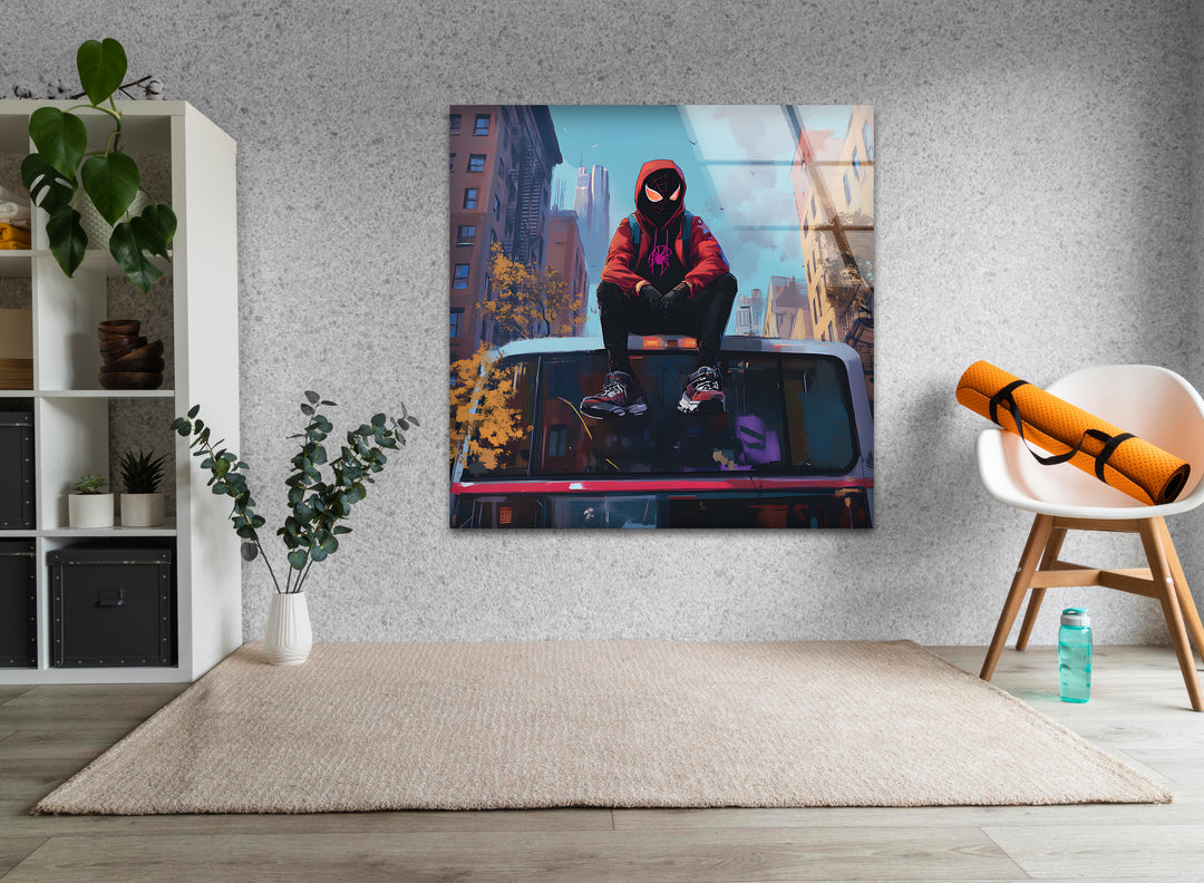 Spider-Man-Wandkunst aus Glas – Stadtlandschaftsabenteuer