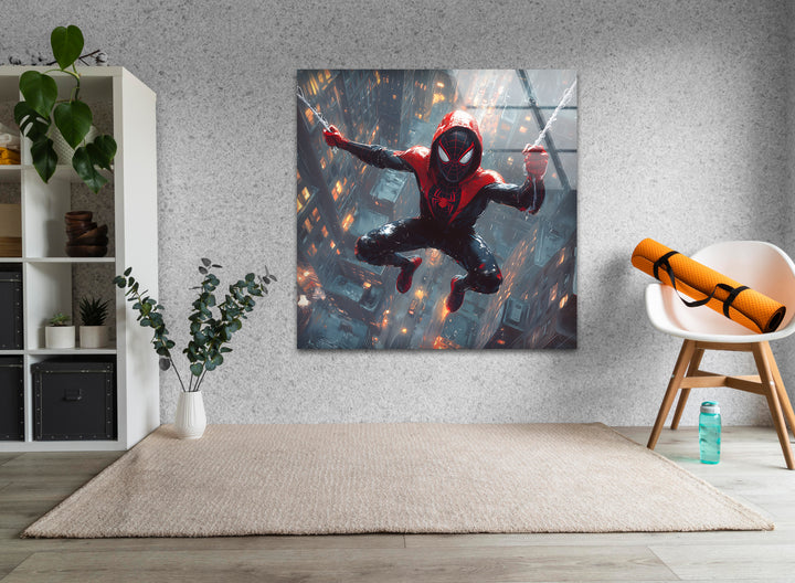 Spider-Man-Wandkunst aus Glas – Modernes Stadtbild