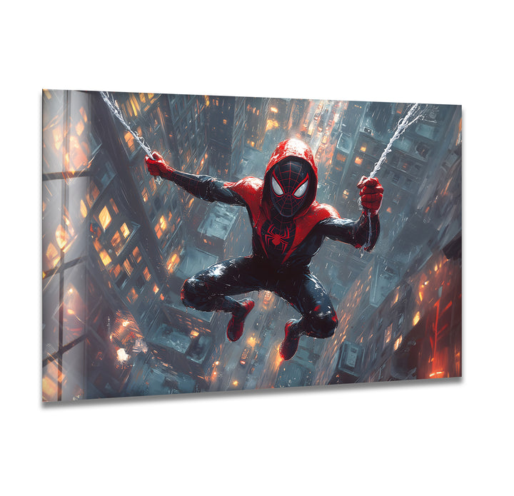 Spider-Man-Wandkunst aus Glas – Modernes Stadtbild