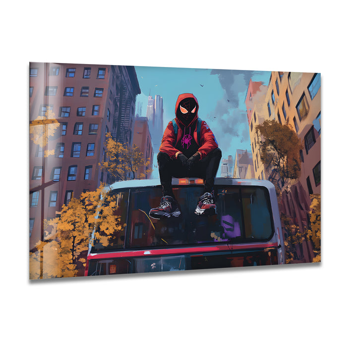 Spider-Man-Wandkunst aus Glas – Stadtlandschaftsabenteuer