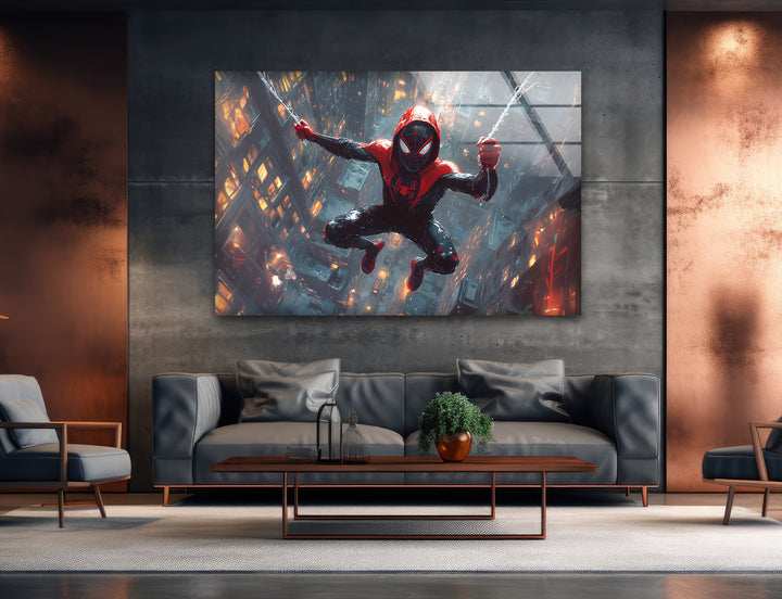 Spider-Man-Wandkunst aus Glas – Modernes Stadtbild