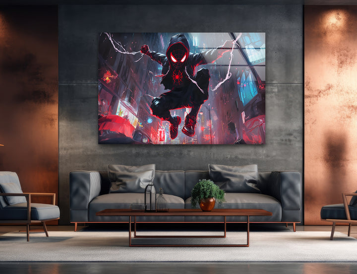 Spider-Man-Wandkunst aus Glas – City Battle