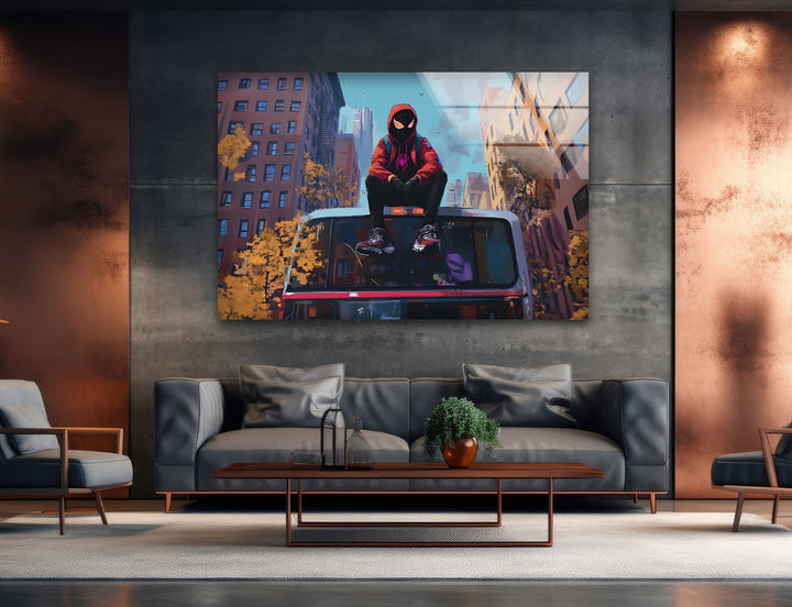 Spider-Man-Wandkunst aus Glas – Stadtlandschaftsabenteuer