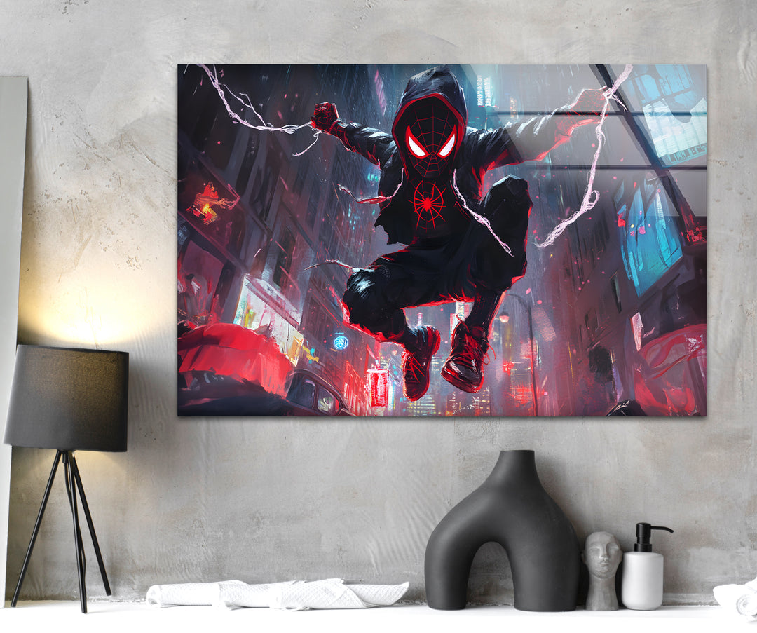 Spider-Man-Wandkunst aus Glas – City Battle
