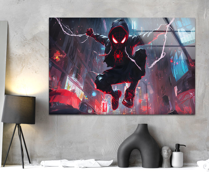 Spider-Man-Wandkunst aus Glas – City Battle