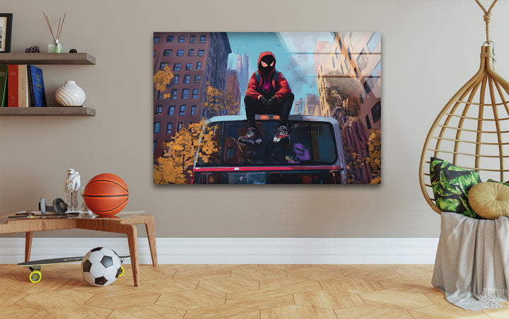 Spider-Man-Wandkunst aus Glas – Stadtlandschaftsabenteuer