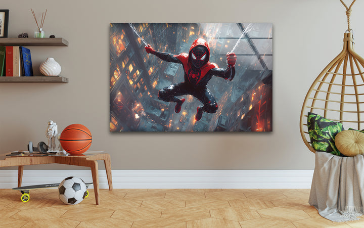 Spider-Man-Wandkunst aus Glas – Modernes Stadtbild