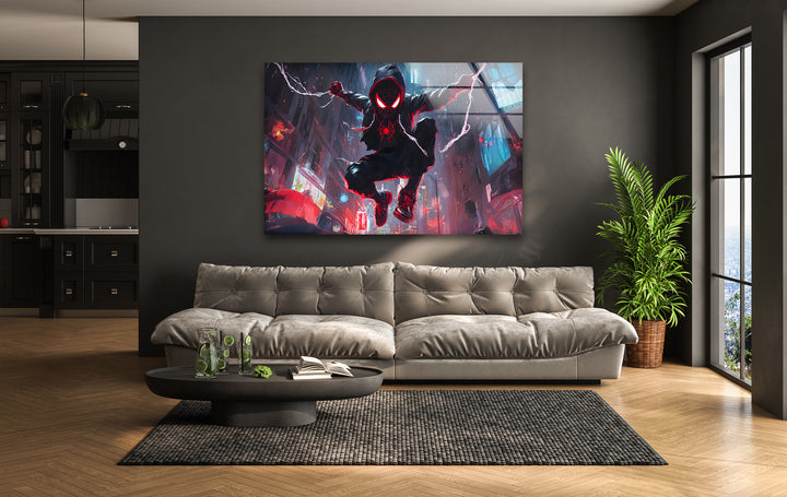 Spider-Man-Wandkunst aus Glas – City Battle