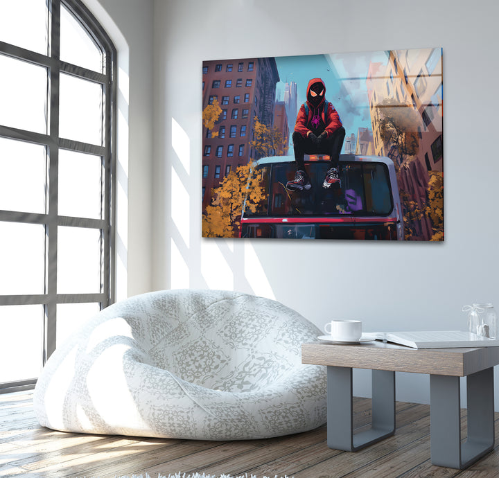Spider-Man-Wandkunst aus Glas – Stadtlandschaftsabenteuer