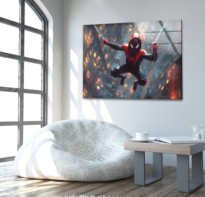 Spider-Man-Wandkunst aus Glas – Modernes Stadtbild