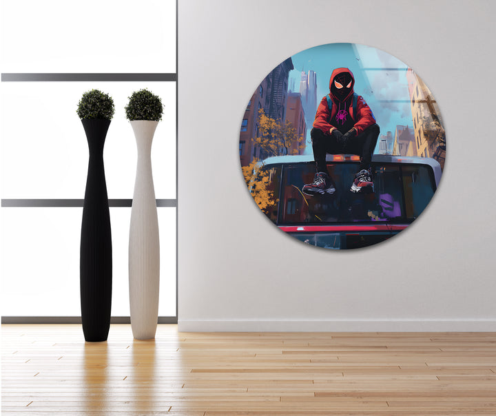Spider-Man-Wandkunst aus Glas – Stadtlandschaftsabenteuer