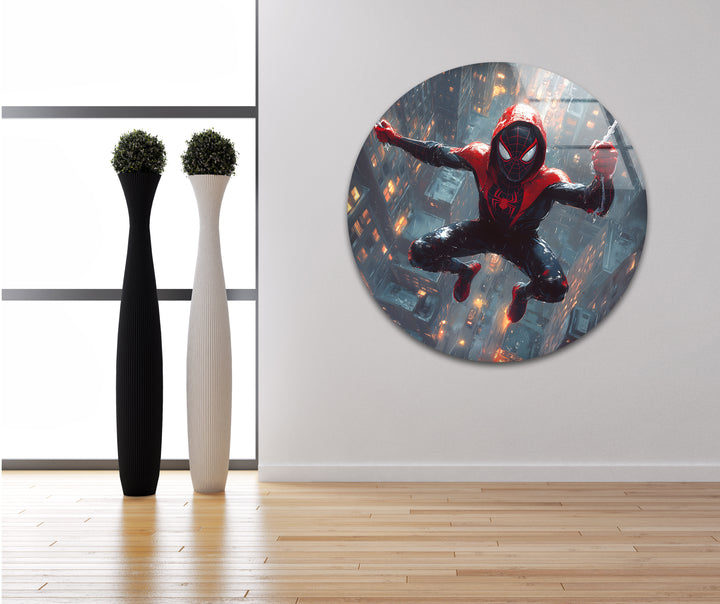 Spider-Man-Wandkunst aus Glas – Modernes Stadtbild