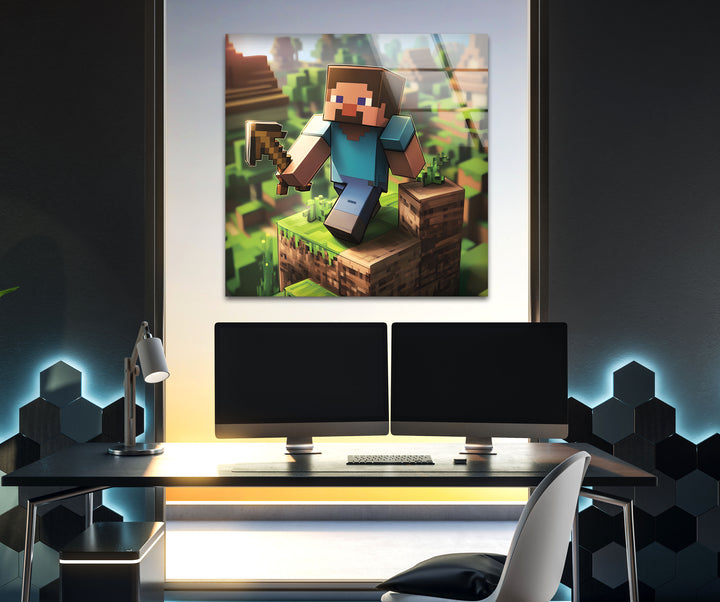 Bring Minecraft to Life – A Bold and Colorful Glass Wall Art
