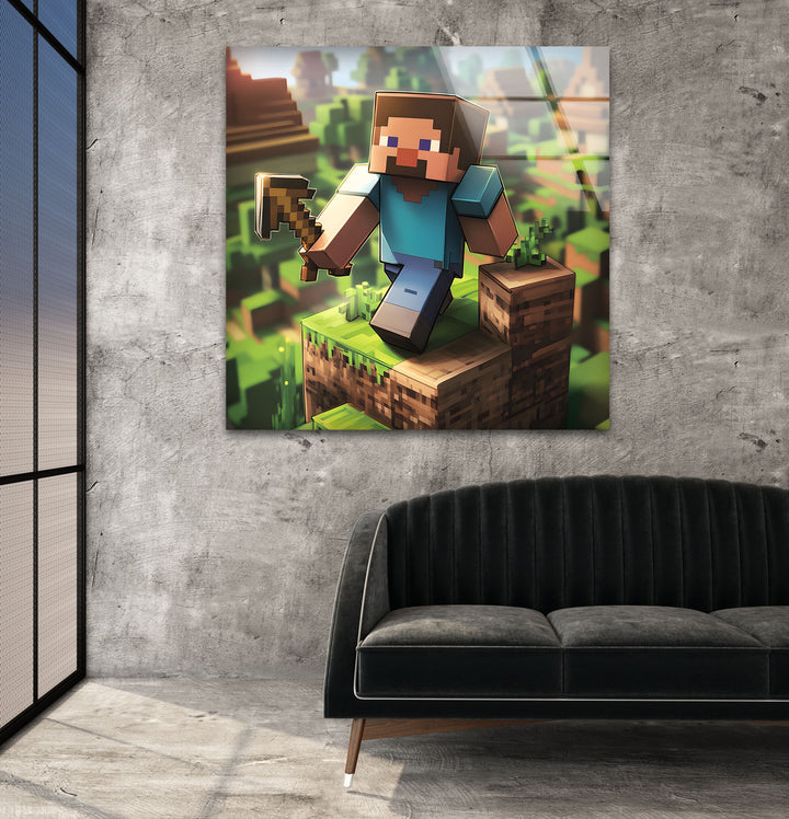 The Ultimate Minecraft Scene – A Vibrant Glass Print for Gamers
