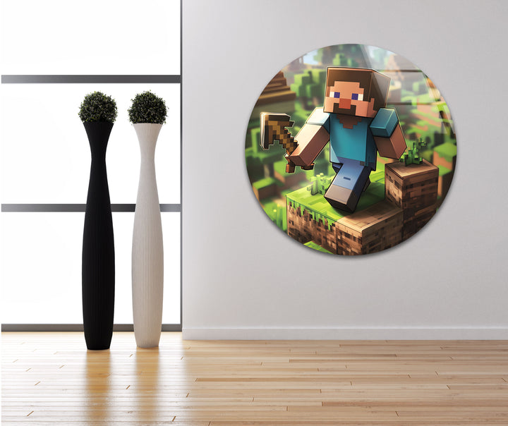 Pixelated Adventure on Glass – A Unique Minecraft Wall Art Piece
