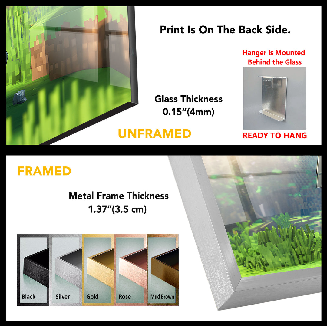 Minecraft Steve & Diamond Pickaxe Glass Wall Art
