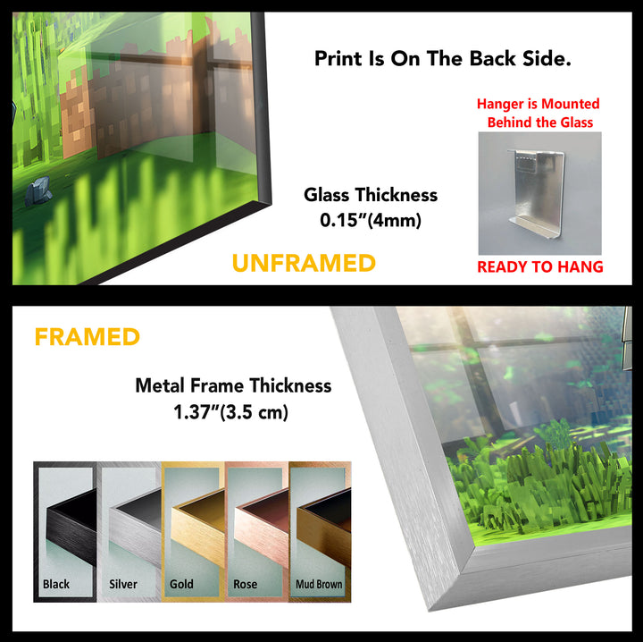 Minecraft Steve & Diamond Pickaxe Glass Wall Art