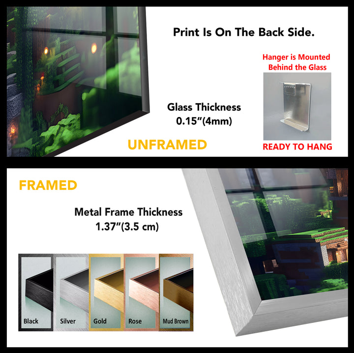 Minecraft Houses Glass Wall Art