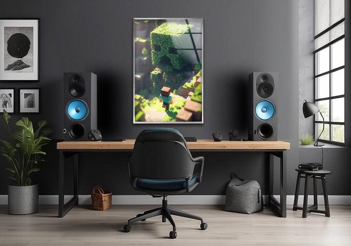 Minecraft Creeper Tree Glass Wall Art