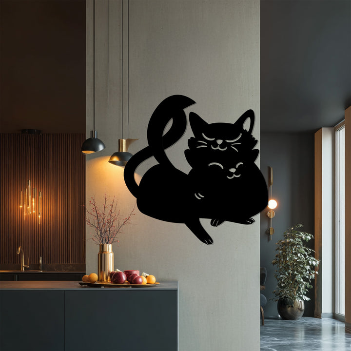 Black cat wall art metal laser cut minimalist style