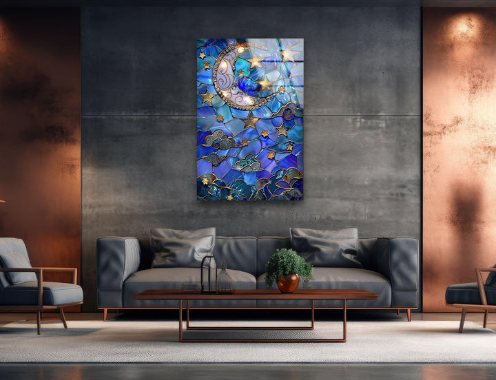 Minimalistic Flat Stained Glass Wall Art photo print on glass, prints on glass wall art
