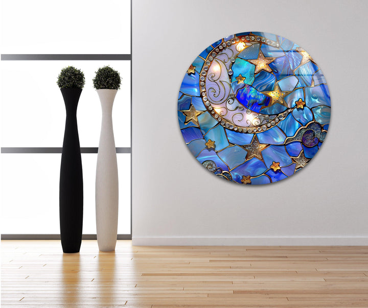 Minimalistic Flat Stained Glass Wall Art print on glass, glass printed photos
