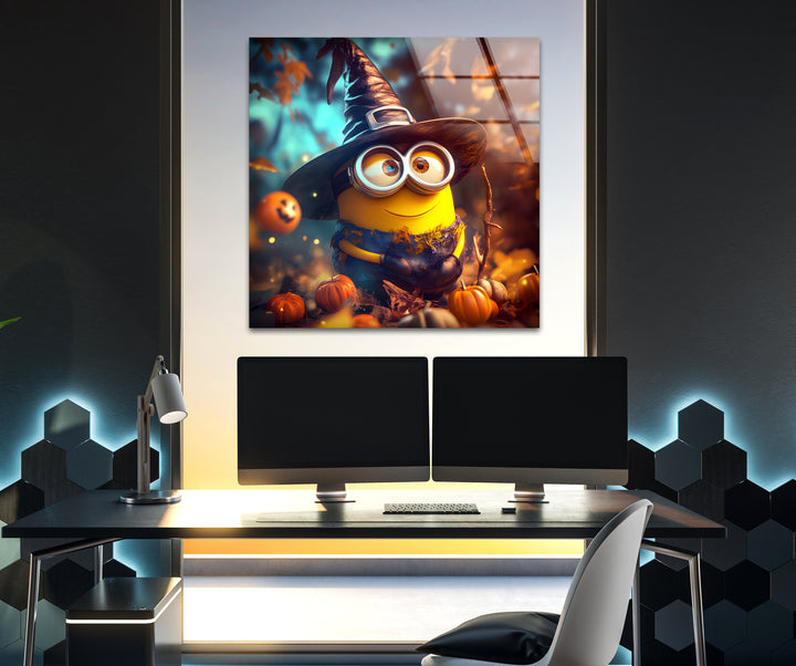 Halloween Day Witch Minion Glass Wall Art large glass photo prints, glass wall photos
