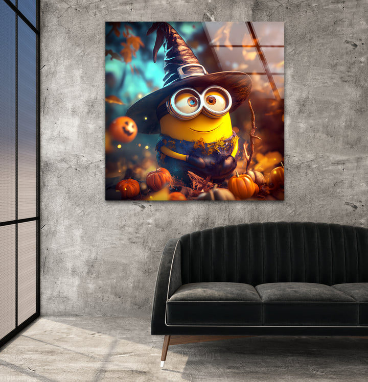 Halloween Day Witch Minion Glass Wall Art print picture on glass, Tempered Glass Wall Art
