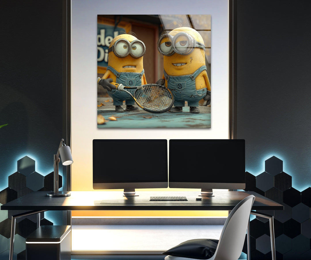 Minions With Racket Glass Wall Art stained glass wall art, stained glass wall decor
