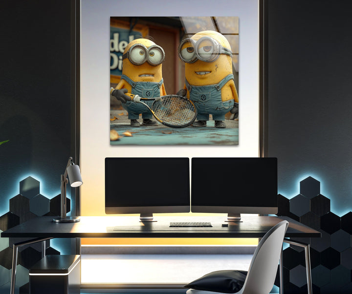 Minions With Racket Glass Wall Art stained glass wall art, stained glass wall decor
